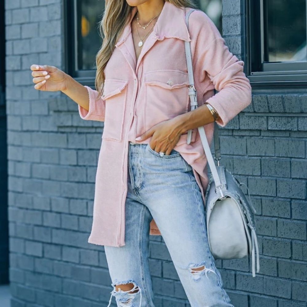 Mauve French Terry button up long sleeve fall top shacket